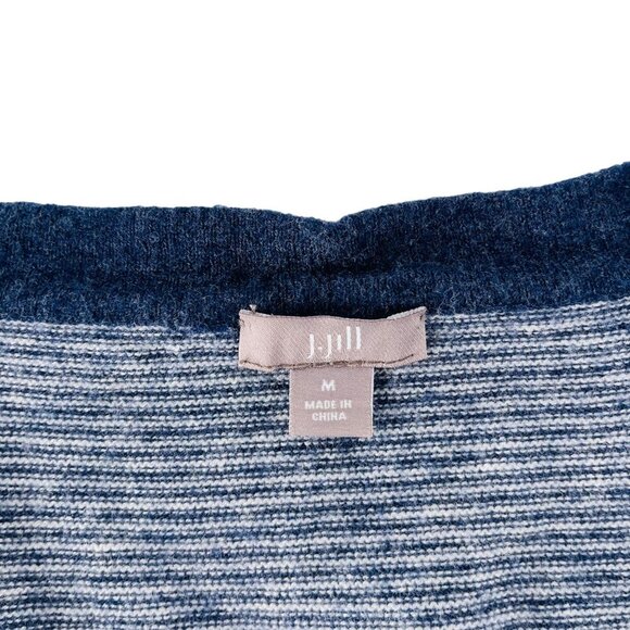 J. Jill Womens Striped Cardigan Sweater Medium Blue & White Cotton Wool Blend - Picture 2 of 6